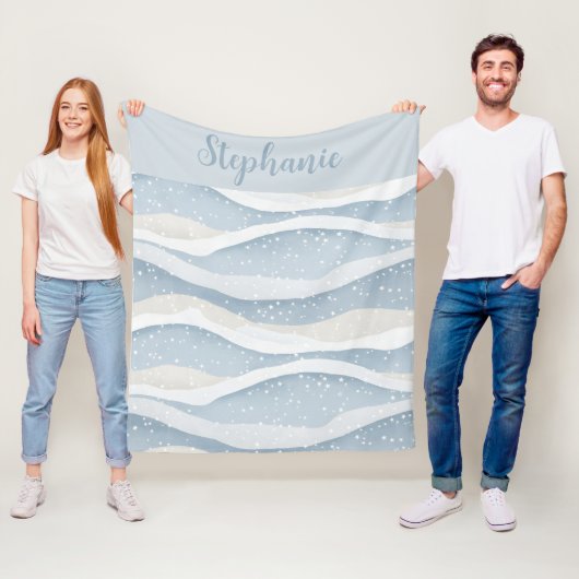 Blue Winter Snowfall Wave Personalized Pattern Fleece Deken (In situ)