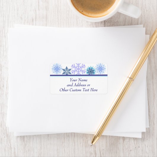 Blue Winter Snowflake Custom Holiday Address Etiket (Insitu)