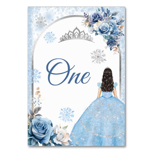 Blue Winter Snowflake Mis Quince Numéro de table (Dos)