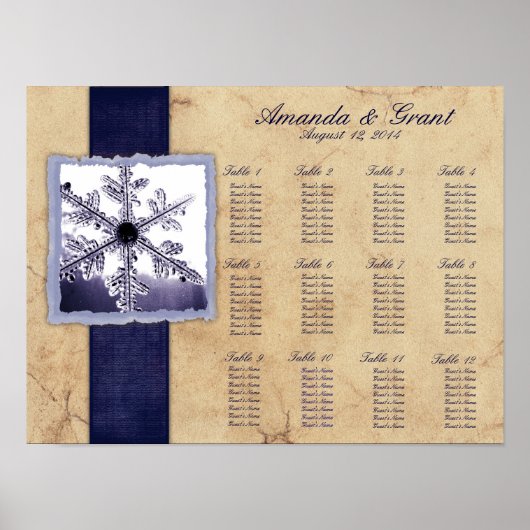 Blue Winter Snowflake Wedding Seding Chart Poster (Voorkant)