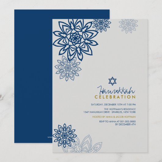 Blue Winter Snowflakes Hanukkah Celebration Party Kaart (Voorkant / Achterkant)