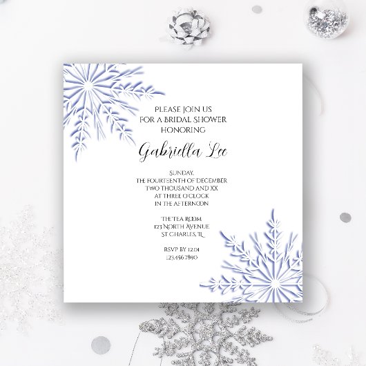 Blue Winter Snowflakes Invitation de la douche nup