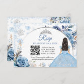 Blue Winter Snowflop Mis Quince QR Code RSVP (Devant / Derrière)