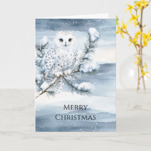 Blue Winter Snowy Owl Christmas Kaart