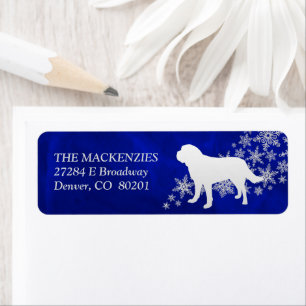 Blue Winter St Bernard Return Address Etiket