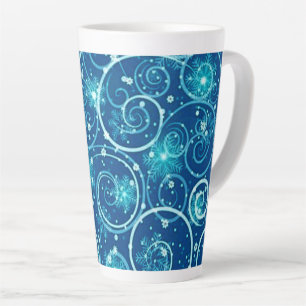 Blue Winter Swirls Pattern Latte Mok