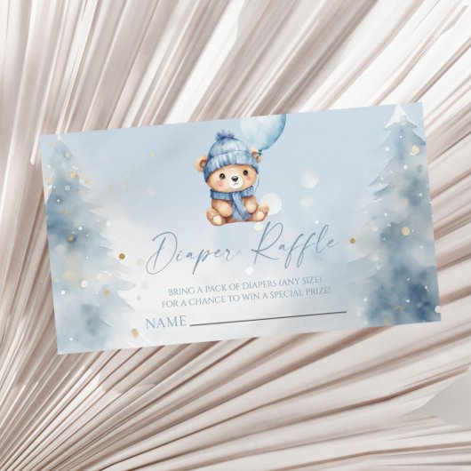 Blue Winter Teddy Bear Baby Shower Diaper Raffle Informatiekaartje