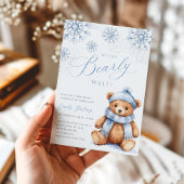 Blue Winter Teddy Bear Baby Shower Invitation