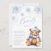 Blue Winter Teddy Bear Baby Shower Invitation (Devant)