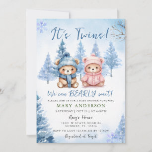 Blue Winter Twins Beer Baby shower Kaart