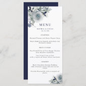 Blue Winter Watercolor Flowers Menu Mariage (Devant / Derrière)