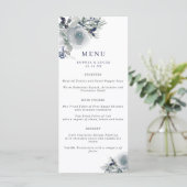 Blue Winter Watercolor Flowers Menu Mariage (Debout devant)
