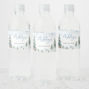 Blue Winter Wonderland Baby shower Waterfles Etiket
