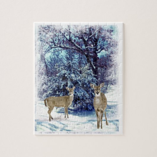 Blue Winter Wonderland met Doe Deer Legpuzzel (Verticaal)
