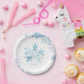 Blue Winter Wonderland Snowflake First Birthday  Papieren Bordje (Feest)