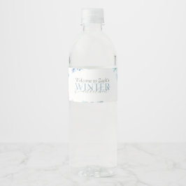 Blue Winter Wonderland Snowflake First Birthday Waterfles Etiket