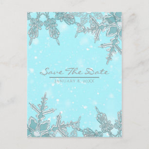 Blue Winter Wonderland Snowflakes Save the Date Aankondigingskaart