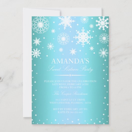 Blue Winter Wonderland Sweet 16 Invitation (Devant)