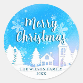 Blue Winter Wonderland Vrolijk Kerstfeest Ronde Sticker
