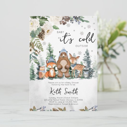 Blue Winter Woodland Baby shower Kaart (Staand voorkant)