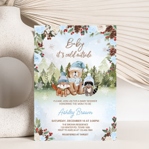 Blue Winter Woodland Baby shower Kaart