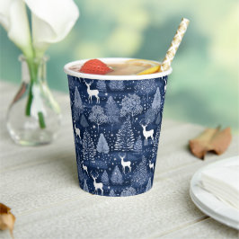 Blue Winter Woodland Christmas Reindeer Holiday Papieren Bekers