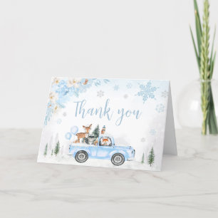 Blue Winter Woodland Truck Baby shower Bedankkaart