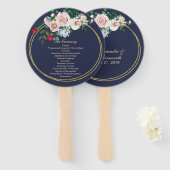 Blue with Floral Lijst Wedding Programme Fan Handwaaier (Voorkant en achterkant)