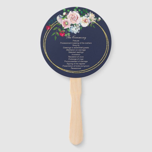 Blue with Floral Lijst Wedding Programme Fan Handwaaier (Voorkant)