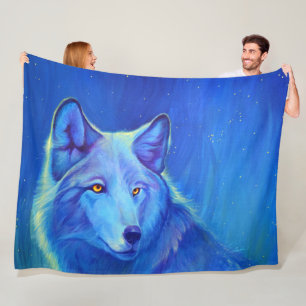 Blue Wolf Fleece Blankets   Unieke cadeautjes