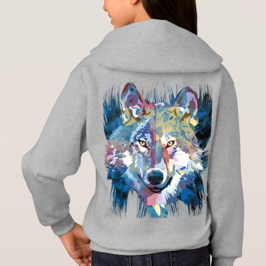 Blue Wolf Hoodie | Kleurrijke Wolf Terug Afdrukhoo (Achterkant)