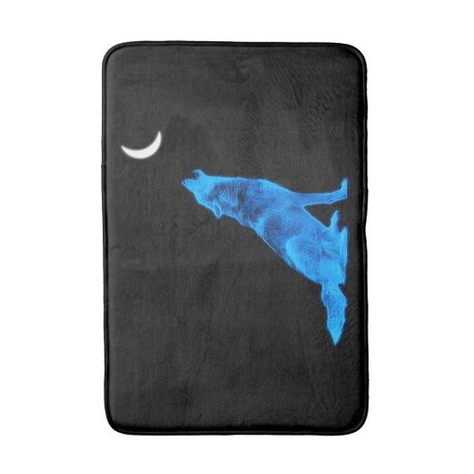 Blue Wolf Howling bij Moon Badmat (Voorkant Verticaal)