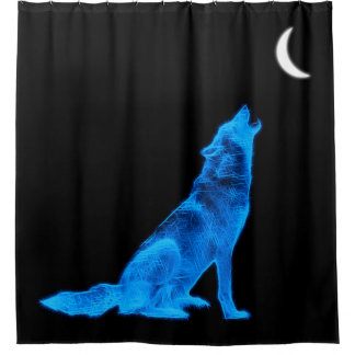 Blue Wolf Howling bij Moon Douchegordijn