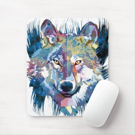 Blue Wolf Mousepad | Colorful Wolf Drawing Muismat (Met muis)
