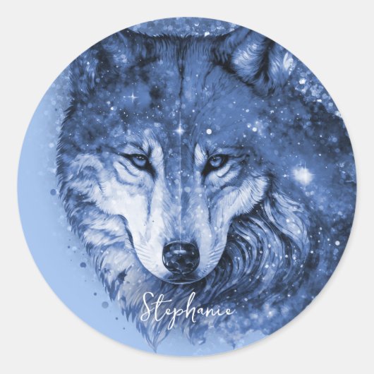 Blue Wolf Name Persoonlijke Sticker (Voorkant)