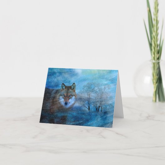 Blue Wolf Winter Forest Wildlife Painting Notitiekaartje (Voorkant)