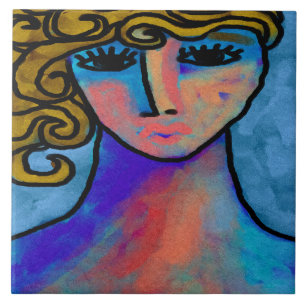 Blue Woman Abstract Digital Painting Tegeltje