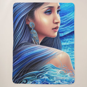 Blue Woman Portrait Fantasy Abstract Surrealisme Sherpa Deken