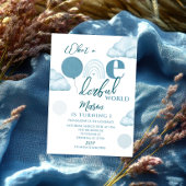 Blue Wonderful World First Birthday Invitation
