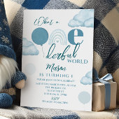 Blue Wonderful World First Birthday Invitation