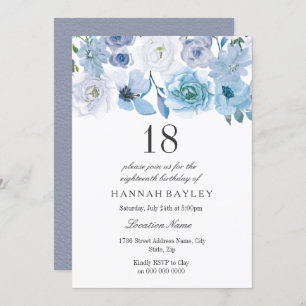 Blue Wonderland Girls 18e anniversaire Invitation 