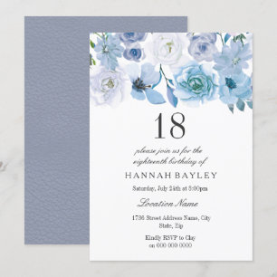 Blue Wonderland Girls 18th Birthday party Invite Kaart