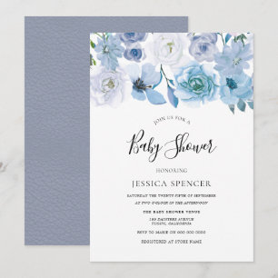Blue Wonderland Grey Flower Baby shower Invite Kaart