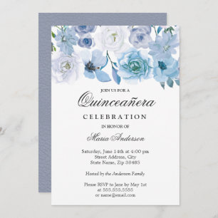 Blue Wonderland Gris Fleur Quinceanera Invitation