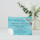 Blue Wood Beach Shells Party Invitation Briefkaart (Staand voorkant)