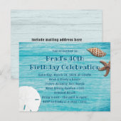 Blue Wood Beach Shells Party Invitation Briefkaart (Voorkant / Achterkant)