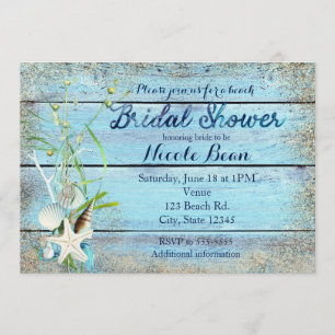 Blue Wood Beach Tropische BRUILOFTSBRUNCH Uitnodig Kaart