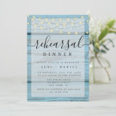 Blue Wood Boho Lights Rehearsal Dinner Invitations Kaart (Staand voorkant)