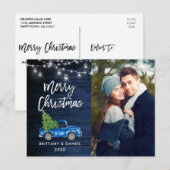 Blue Wood Brush Script Truck Lights Kerstmis Briefkaart (Voorkant / Achterkant)