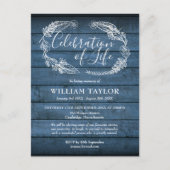 Blue Wood Celebration of Life Funeral Invitation (Devant)